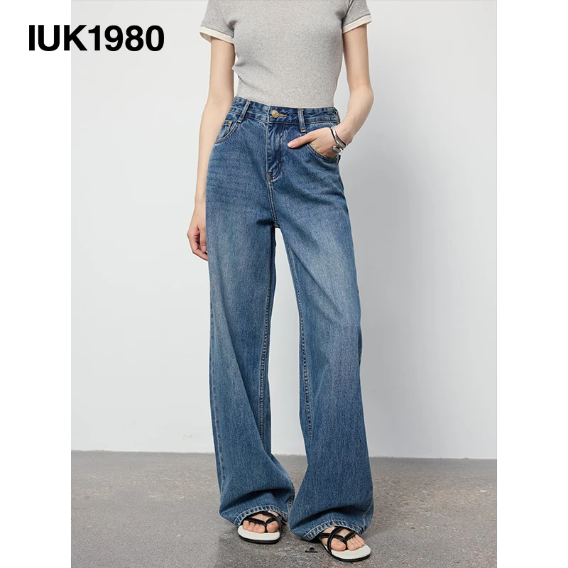 IUK/尤库【嘉鹅】设计感牛仔美式宽松直筒裤春夏高腰时尚显瘦复