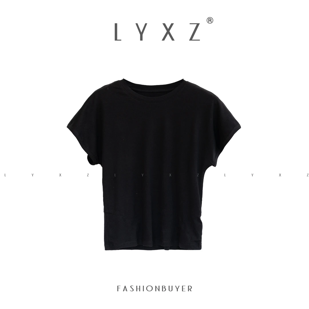 LYXZ夏季新款圆领下摆两侧松紧短袖t恤休闲简约百搭上衣78405