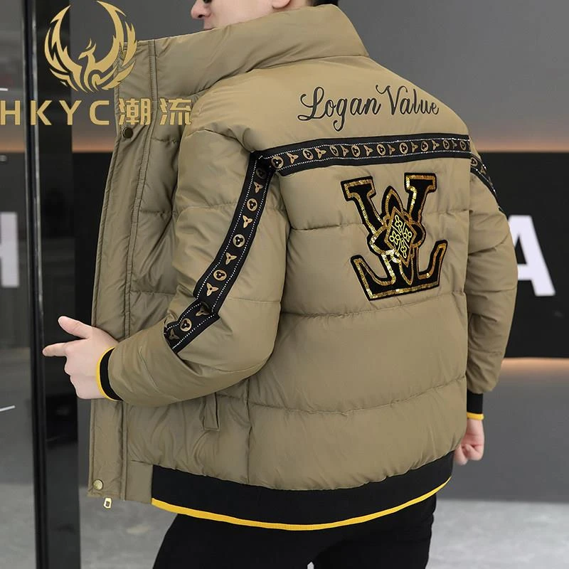 HKYC潮牌高端立领衣男士ins潮流时尚刺绣休闲加厚冬装外套韩版