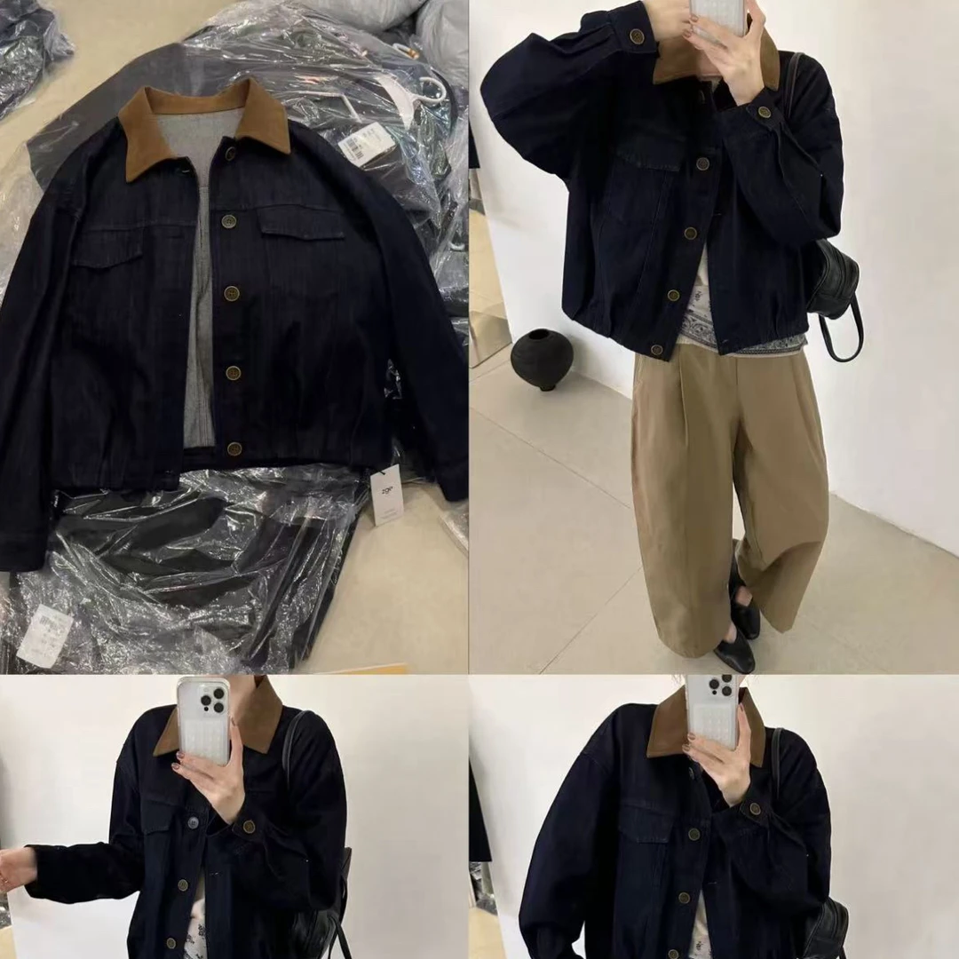 6733 巴恩风撞色翻领牛仔外套
