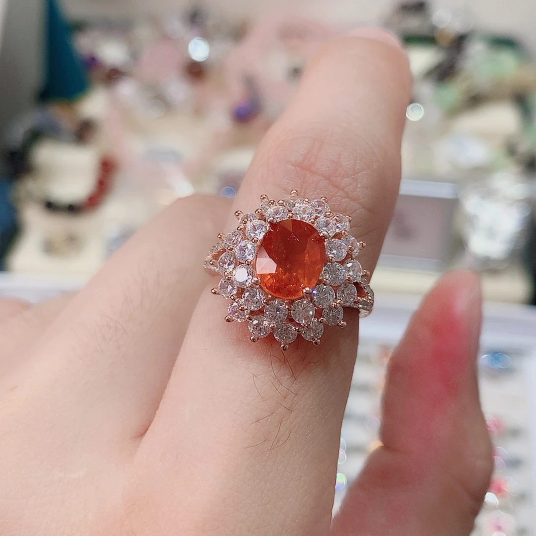 银S925镶嵌戒指石榴石（芬达石）