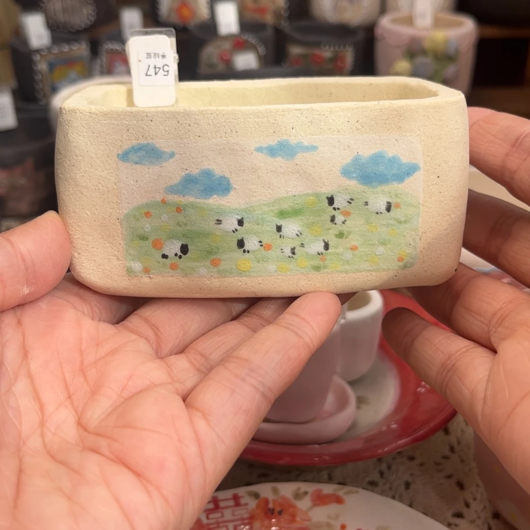 红陶547长方形风景盆现货10厘米