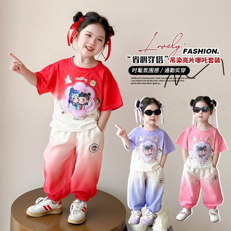 哪吒儿童衣服女童夏装2025新款洋气时髦小女孩宝宝夏季短袖两件套