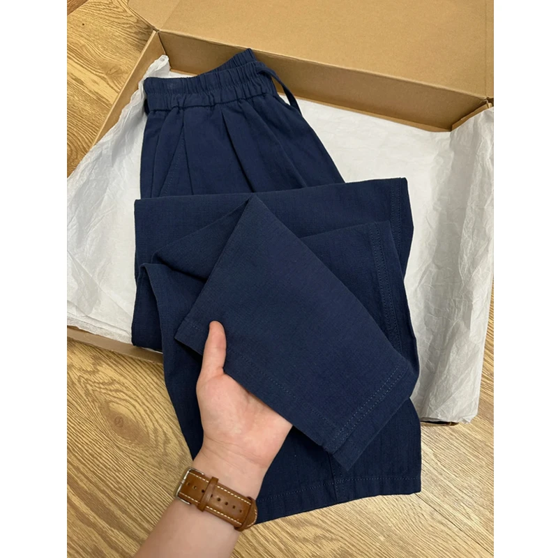 cleanfit棉麻裤子男夏季薄款垂感亚麻休闲裤慵懒风直筒阔腿运动裤