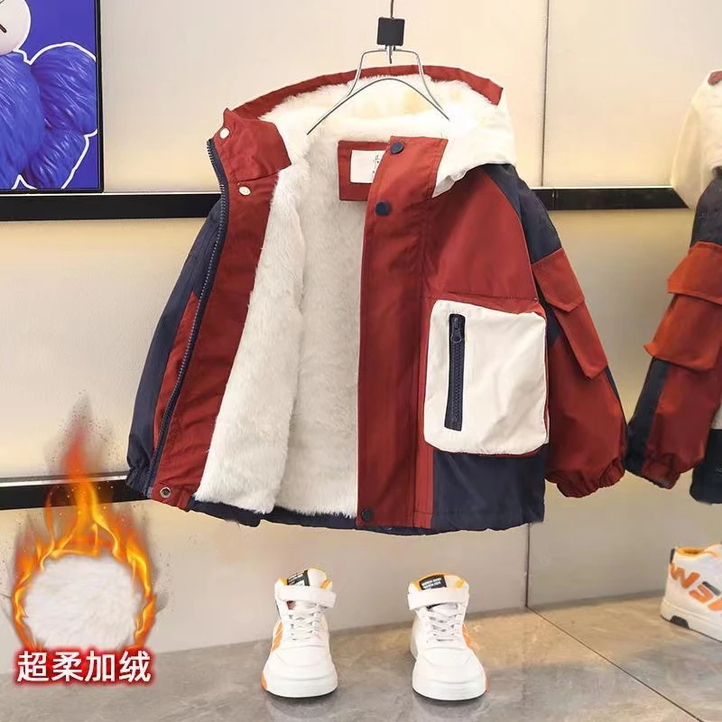 男童外套秋冬款棉服冲锋衣儿童冬装派克服男孩上衣冬季加绒童装潮