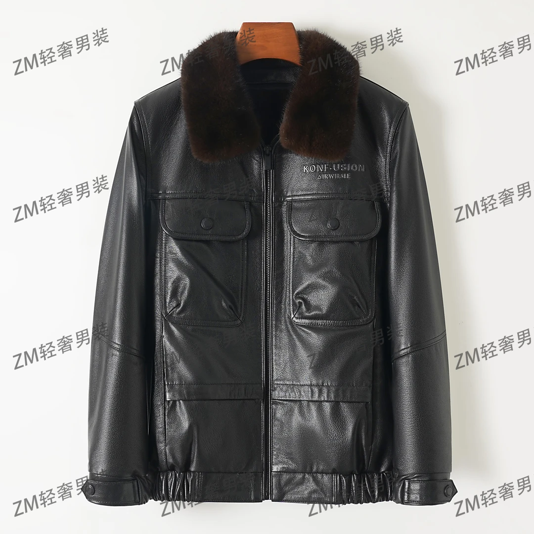 海宁真皮夹克男装男款外套经典耐穿男士春秋款头层小牛皮衣