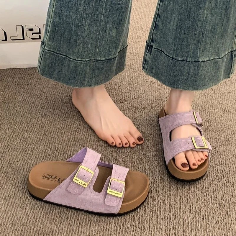 时尚夏季勃肯拖鞋2025复古新款懒人厚底一字软底沙滩沙滩鞋百搭