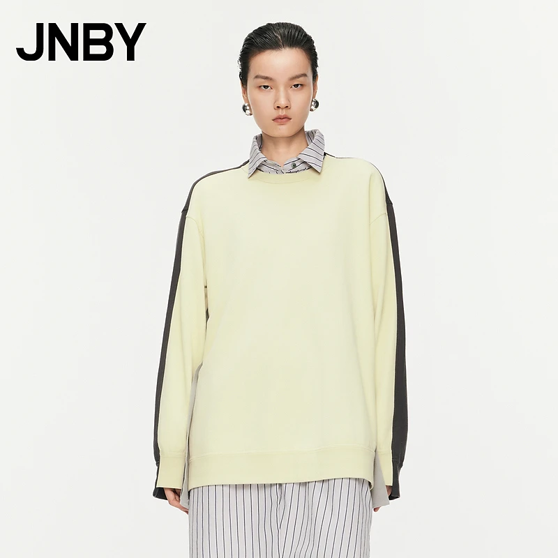 JNBY/江南布衣春秋圆领卫衣拼色宽松毛圈布拼接套头上衣5O8413910