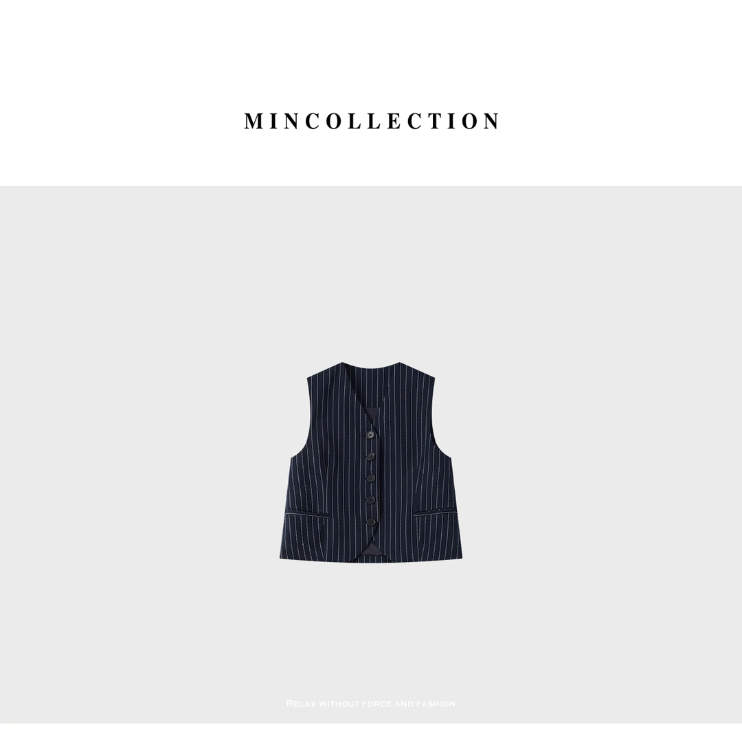 DE Mincollection条纹马甲/立体显瘦精纺羊毛条纹西装马甲40240
