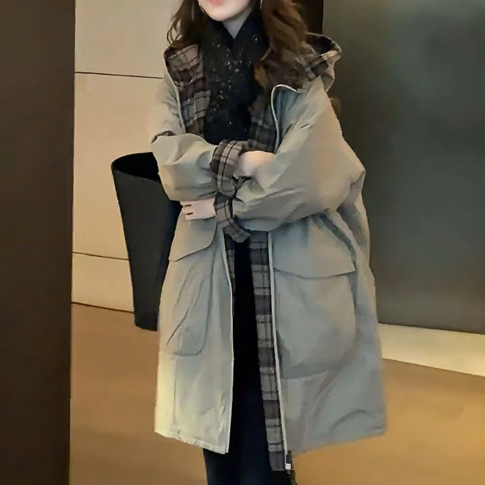 高档轻奢连帽女款宽松中长款棉衣2025秋冬季新款保暖显瘦气质百搭