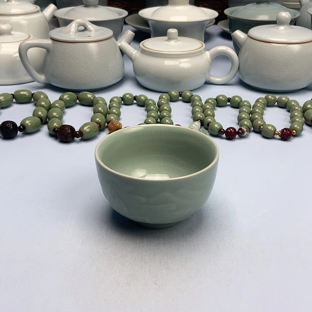 杯微微瑕翠绿釉月下独酌杯原矿原釉原产地