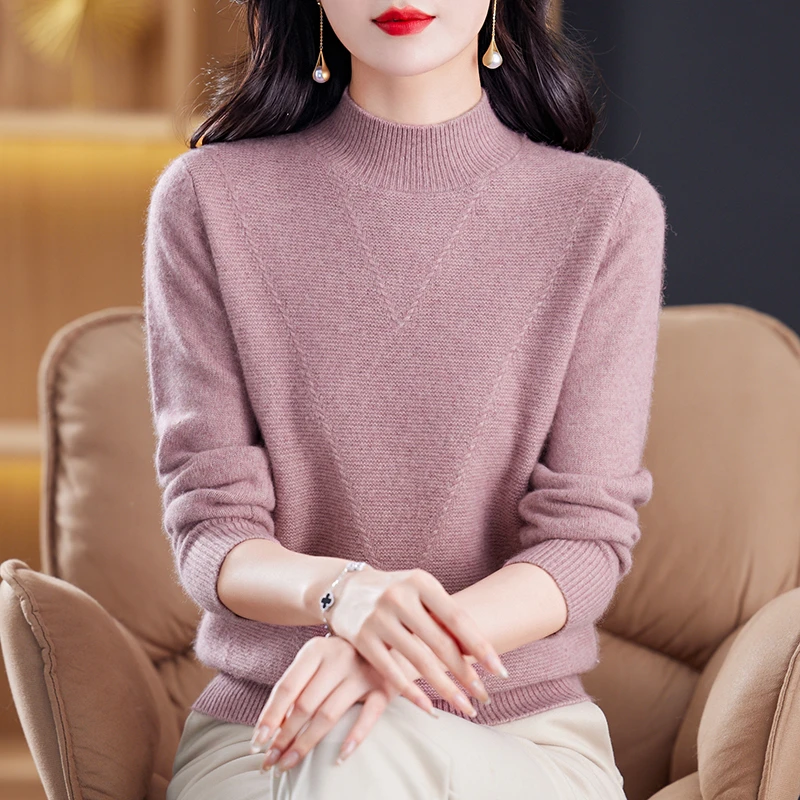 哥弟阿玛施正半高领双股100%羊绒衫女妈妈毛衣加厚保暖内搭打底衫