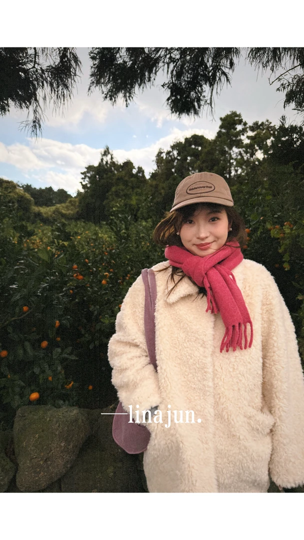 12.7秋冬新款韩系气质翻领毛茸茸全羊毛中长款外套