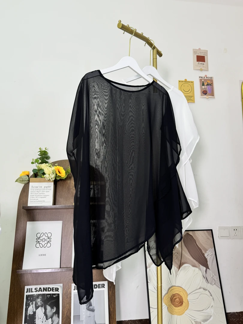 新中式不规则罩衫外搭女装防晒宽松不对称薄纱斗篷外套时尚百搭