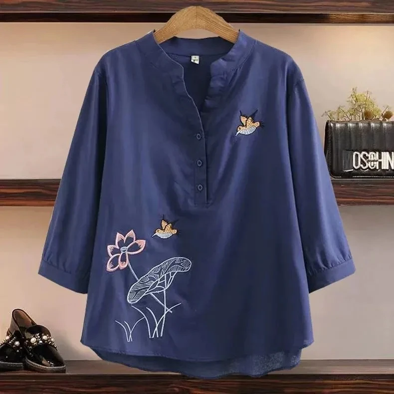 【当天发+退货包邮】妈妈装上衣民族风加大码中年胖妈妈七分袖126