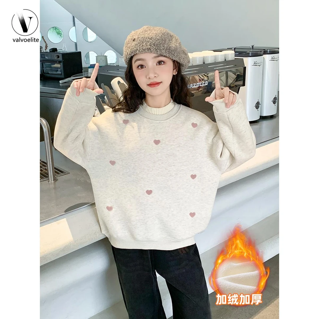 VALVOELITE女童加绒卫衣秋冬2025新款大童加厚一体绒时尚休闲上衣