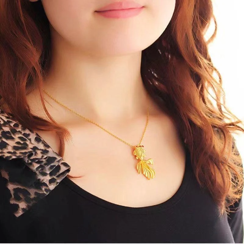 合金项链 铜合金年年有鱼吊坠小金鱼女款转运招财锁骨