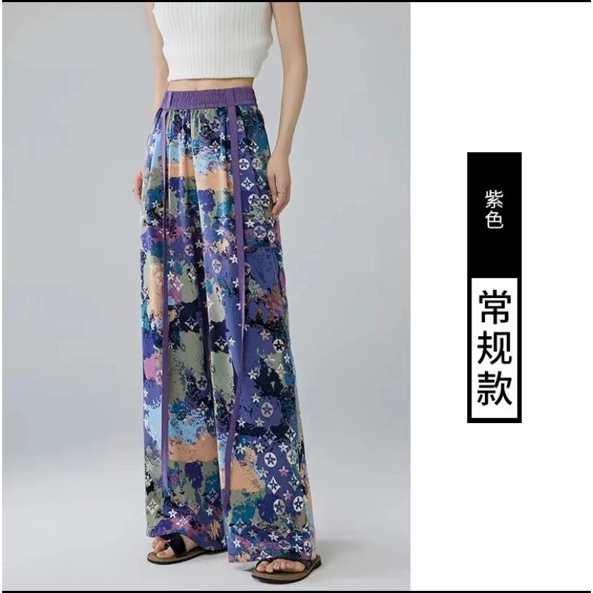 【EVQUEEN】夏季冰凉透气高腰印花直筒裤透气修身显瘦扎染窄版女裤