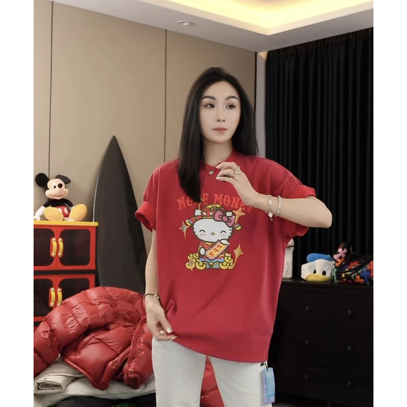 【劉發發】W507【闪闪财神到】新款韩版百搭时尚休闲圆领短袖T恤