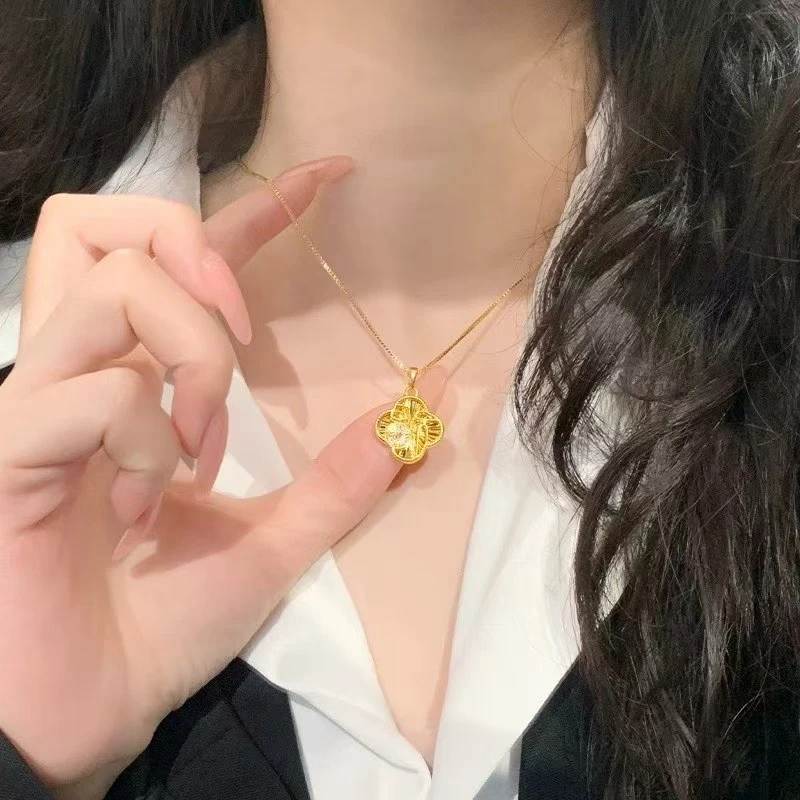 铜合金锆石项链 合金灵动四叶草套链女士时尚百搭锁骨项链