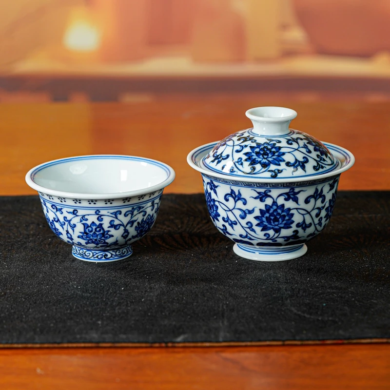 【小乔赏瓷】青尧永乐花心小压手杯+金刚莲霜和盖碗xygy233+xygy312