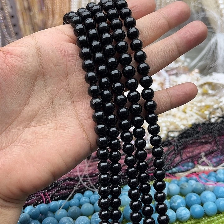 未镶嵌玛瑙/玉髓珠宝半成品2条8mm黑玛瑙