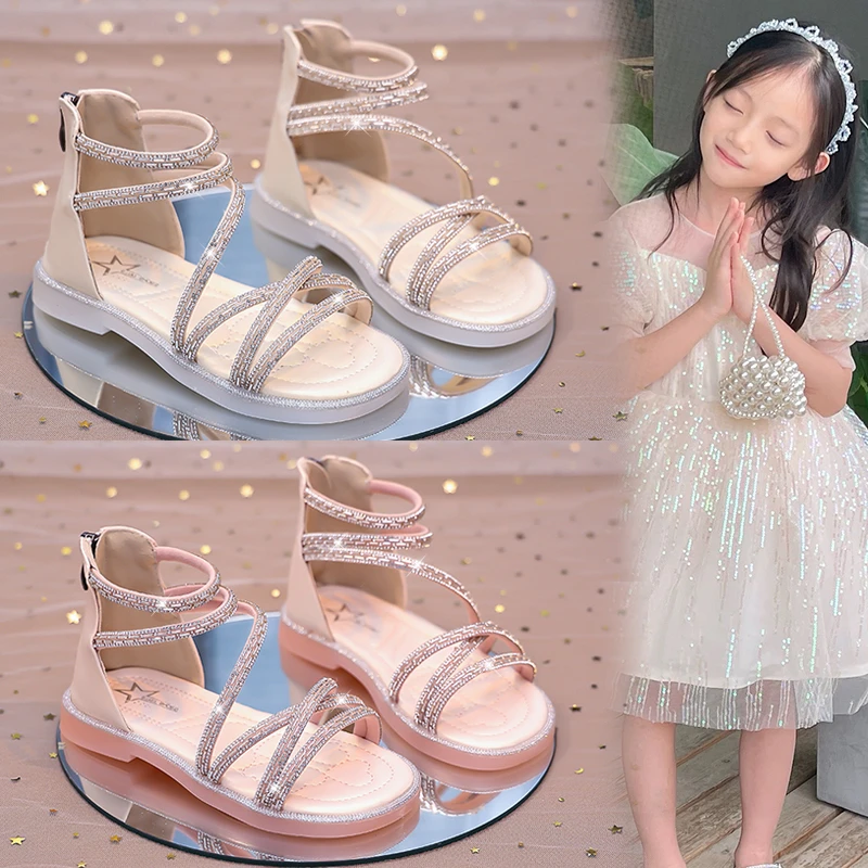 ABC25夏季新款时尚百搭公主凉鞋女童软底亮钻儿童鞋小女孩防滑鞋