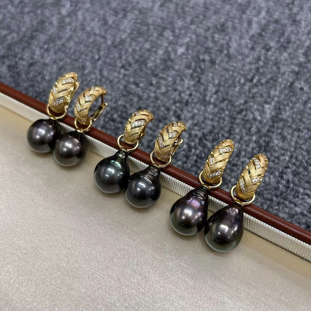 【黑金系列】爆大12-13mm海水珍珠大溪地水滴巴洛克 耳坠多样性发一