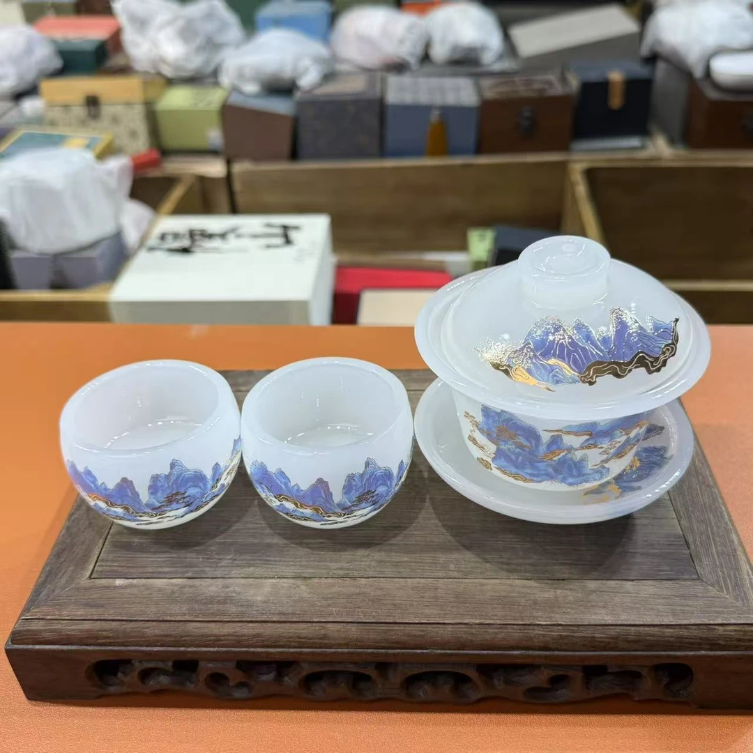 琉璃三才盖碗加俩杯 1455