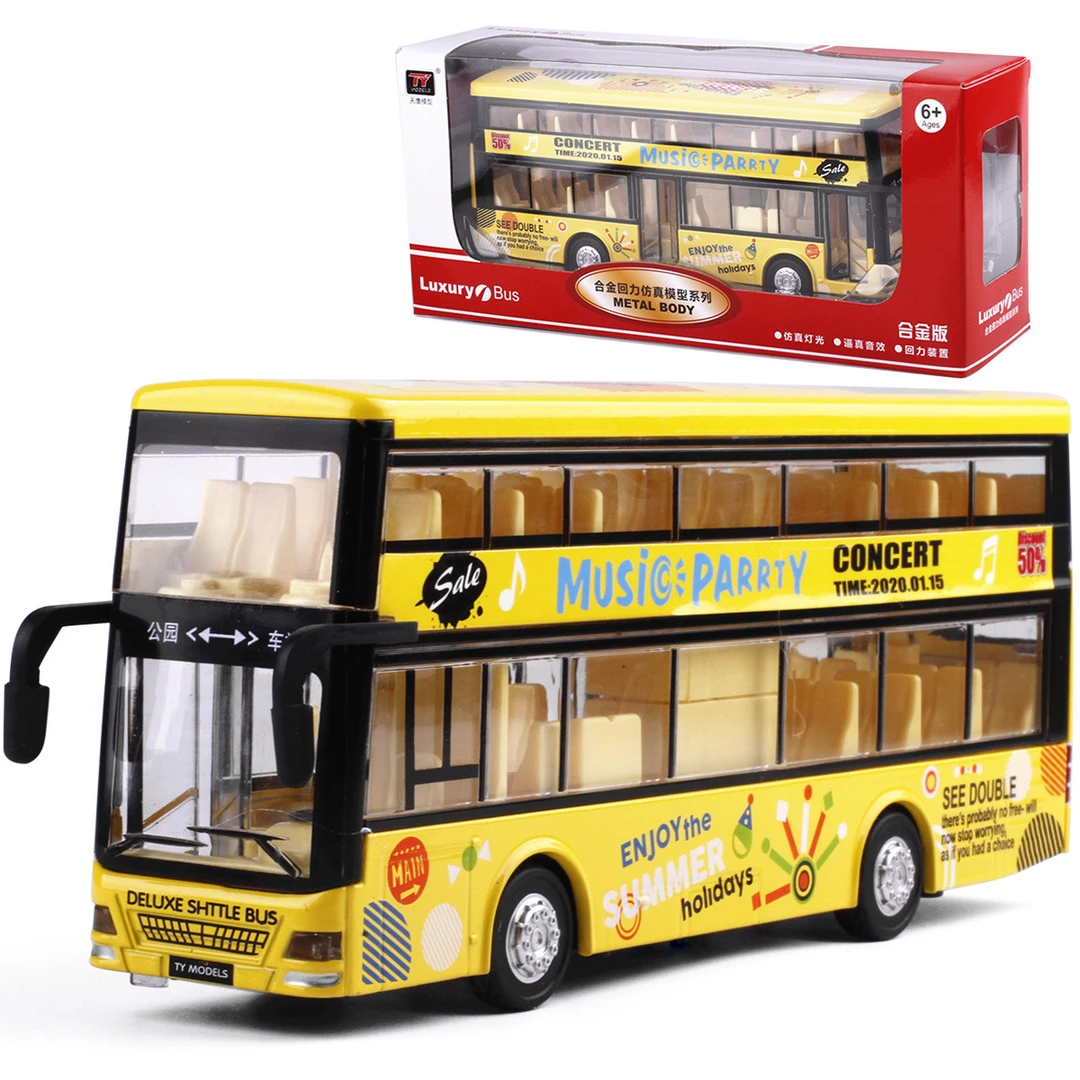 [盒装]天鹰双层巴士合金车模型可开门启动声光儿童玩具车车车
