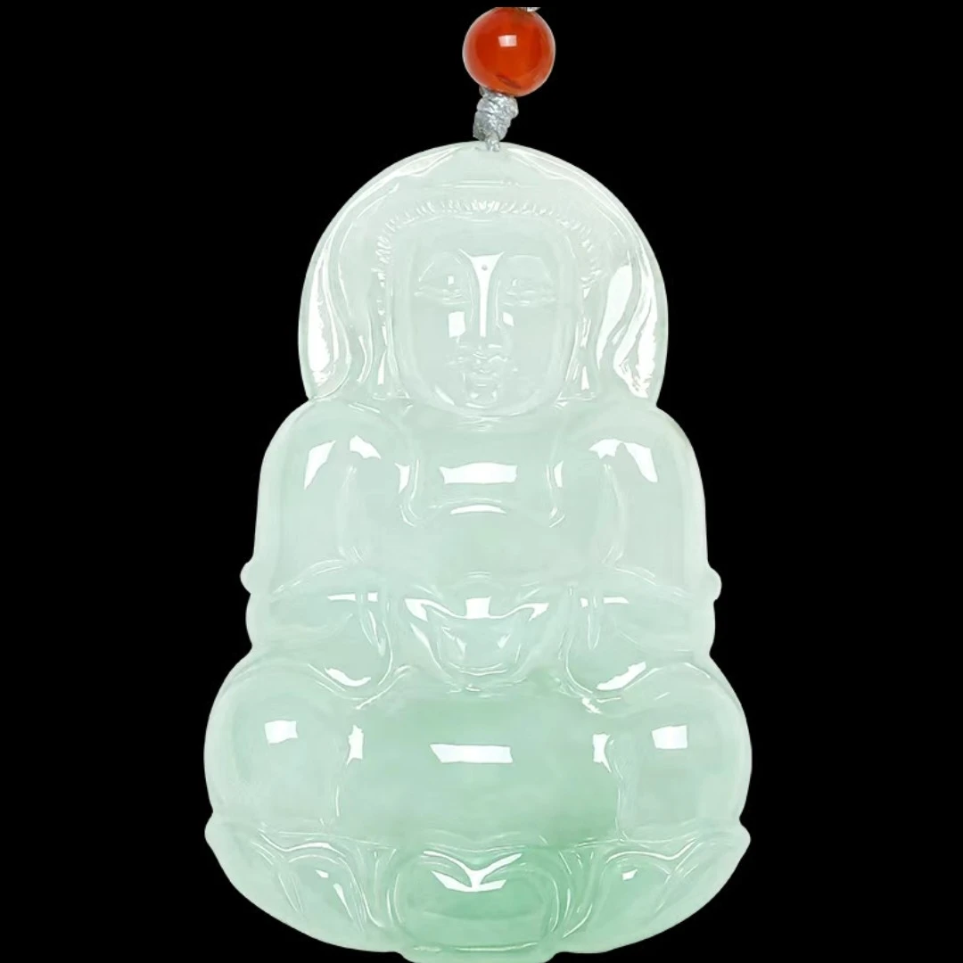 天然缅甸A货高级翡翠正品玉观音吊坠挂件平安符高冰透精美优雅款