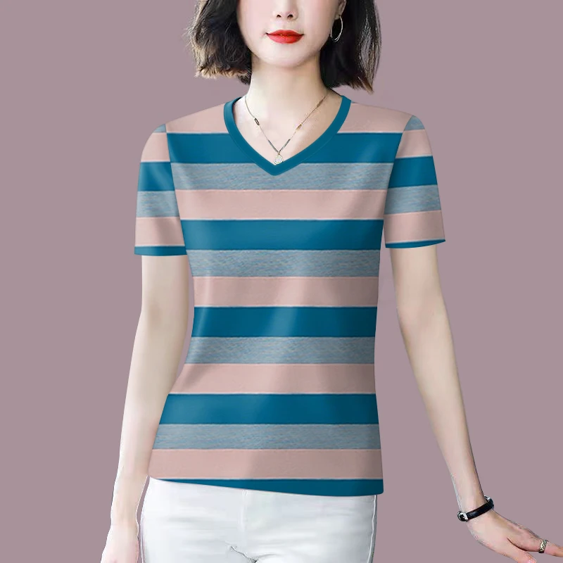 好品捡漏~女装夏季新款条纹短袖T恤女宽松显瘦减龄遮肚打底上衣潮