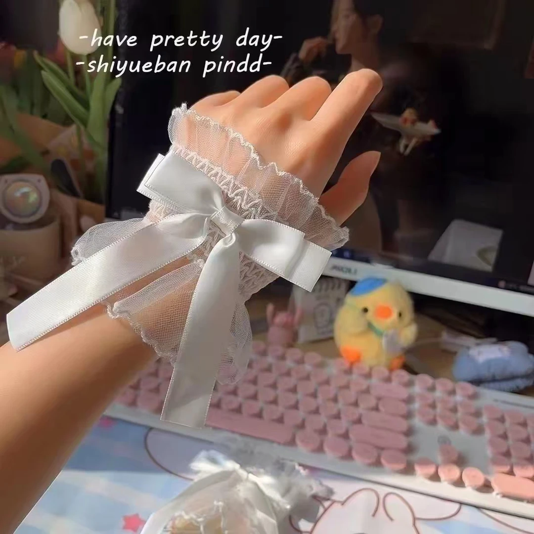 洛丽塔蕾丝花边蝴蝶结袖套jk护腕软妹可爱网纱手袖少女7y7