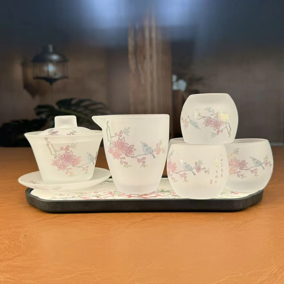云上茶器-喜上眉梢琉璃盖碗+公杯+4杯+盘-0425