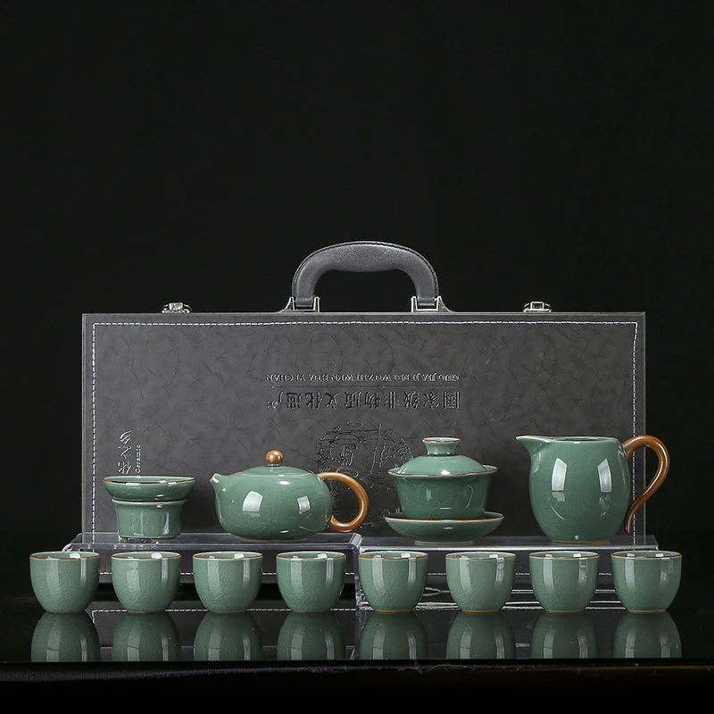 A61 汝窑抹色茶具套装整套家用陶瓷提梁茶壶盖碗茶杯轻奢高档功夫