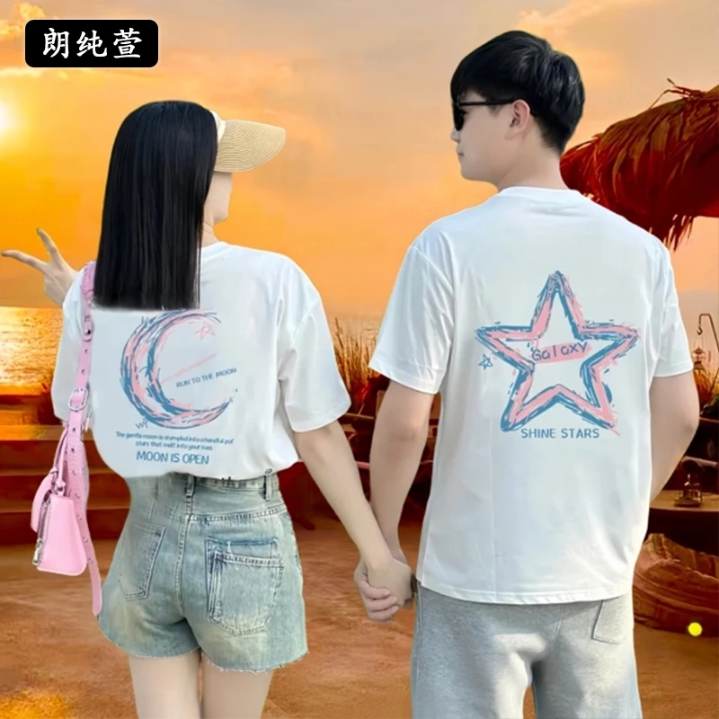 两件！ins情侣装潮流短袖t恤2025夏季新款网红T恤重磅纯棉圆领半袖