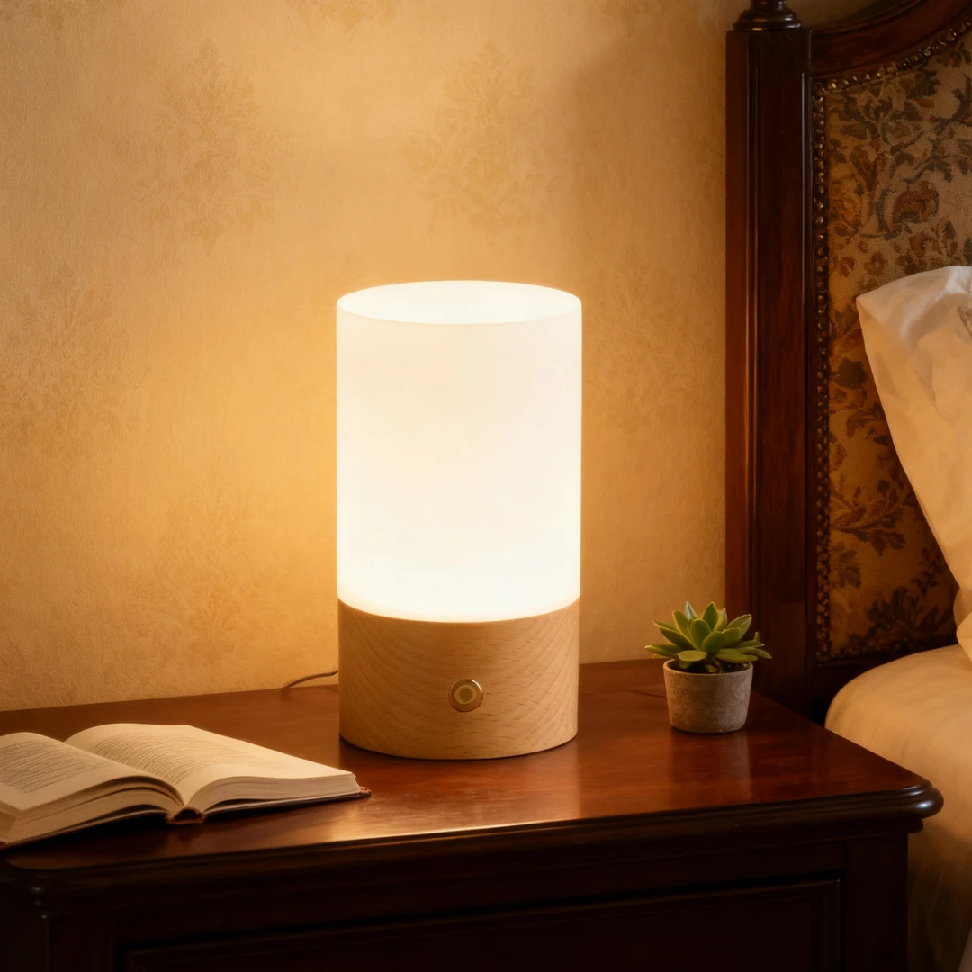 实木充电床头灯LED台灯榉木卧室学生宿舍小夜灯创意护眼礼物