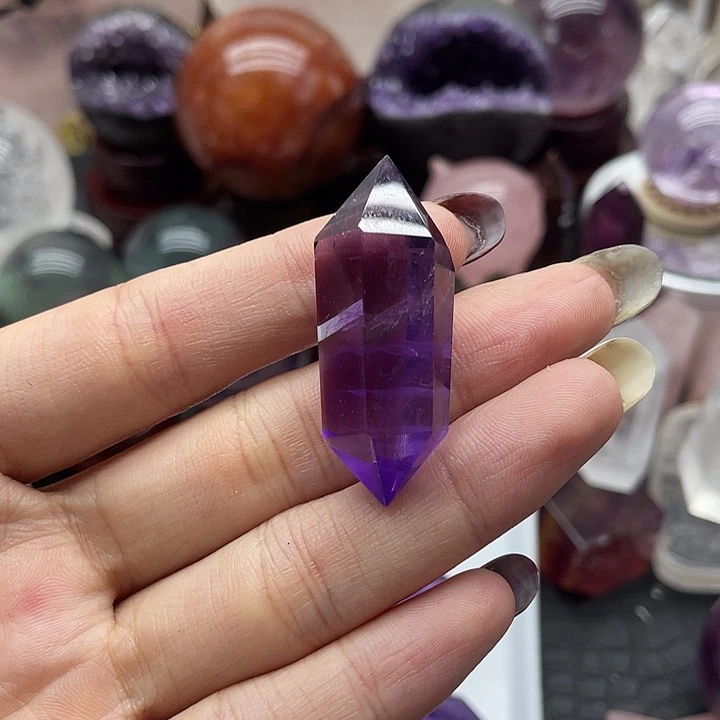 嘉***儿未镶嵌珠宝半成品水晶31紫水晶双尖
