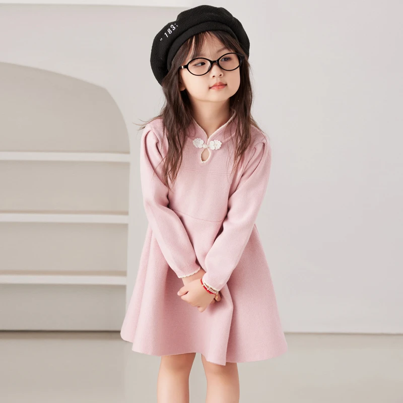 秋冬山羊绒针织毛衣连衣裙女童孩洋气新年装