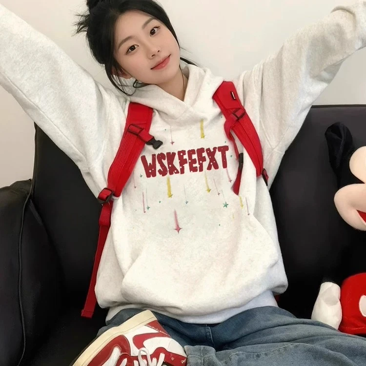 重磅加绒加厚卫衣女款爆款2025秋冬新款设计感小众宽松连帽外套女