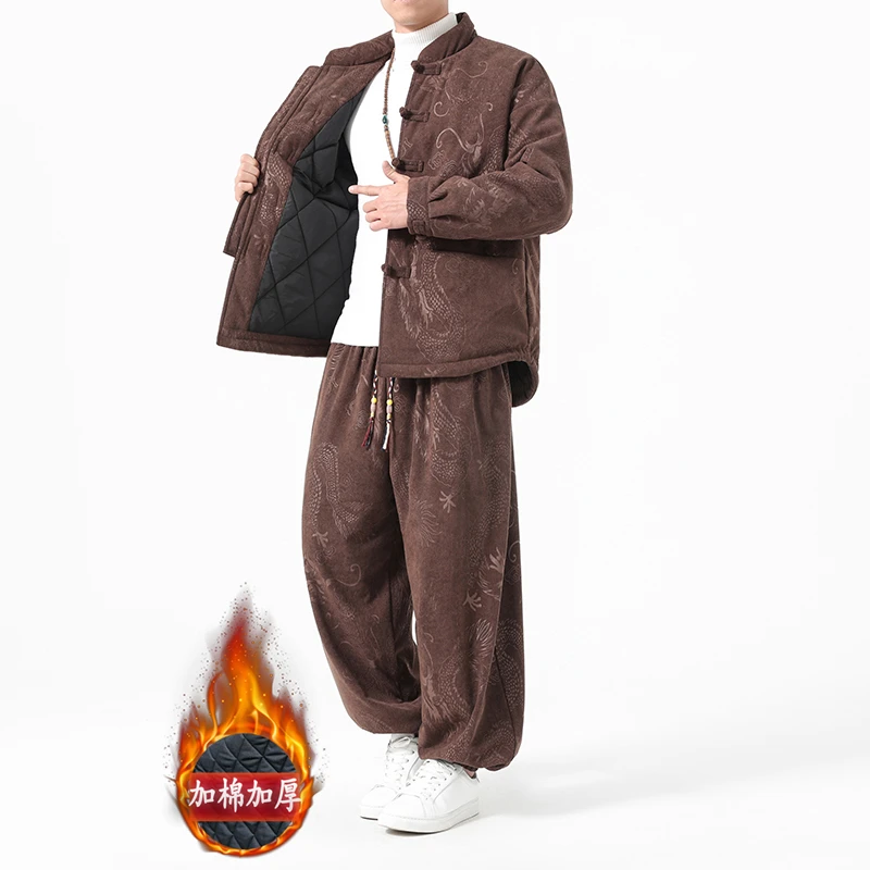 2025冬季新款中国风套装棉服中式龙纹唐装棉衣加厚保暖棉衣两件套
