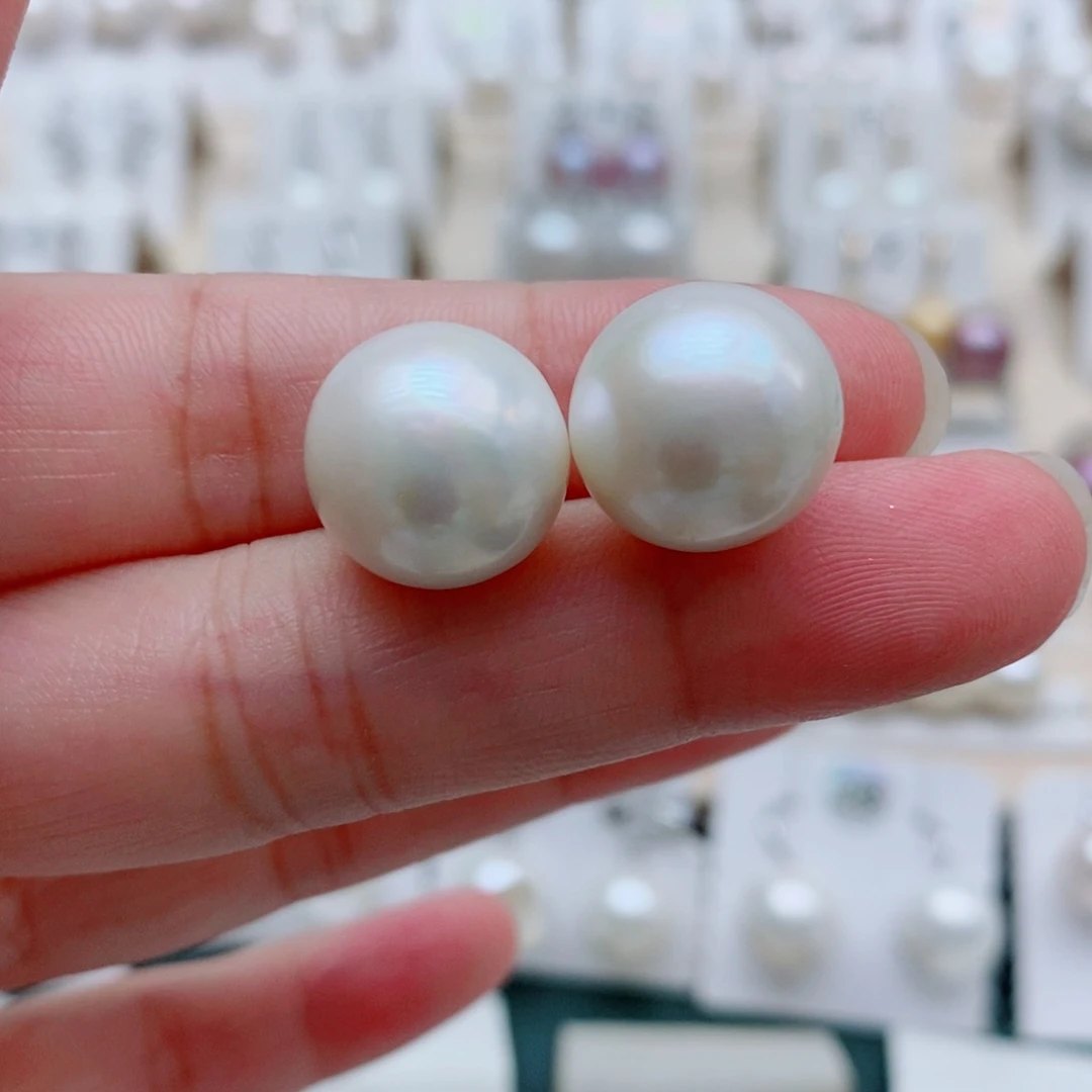 银S925镶嵌淡水珍珠耳饰13mm