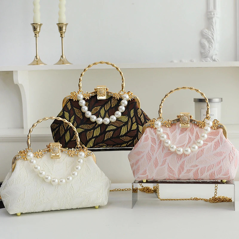 【树叶羽毛-蜻蜓花】法式ins气质花卉单根贝壳时尚链条手提包潮流