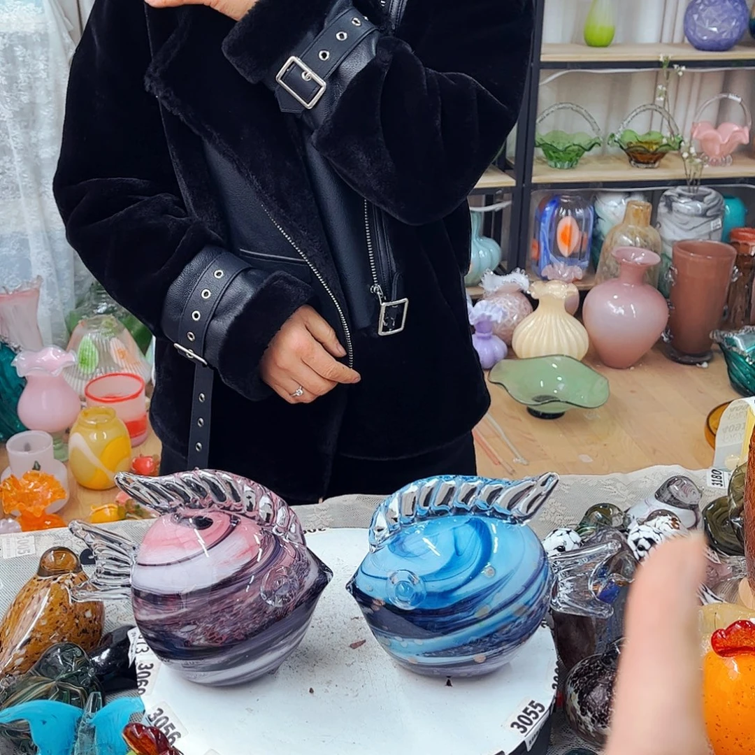 一对大胖鱼家悦琉璃工艺品福利