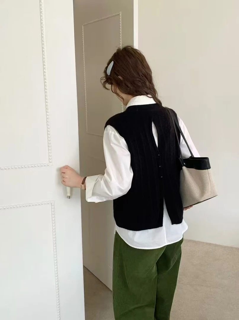 U领马夹薄款街头风套装秋季百搭时尚女蝴蝶结