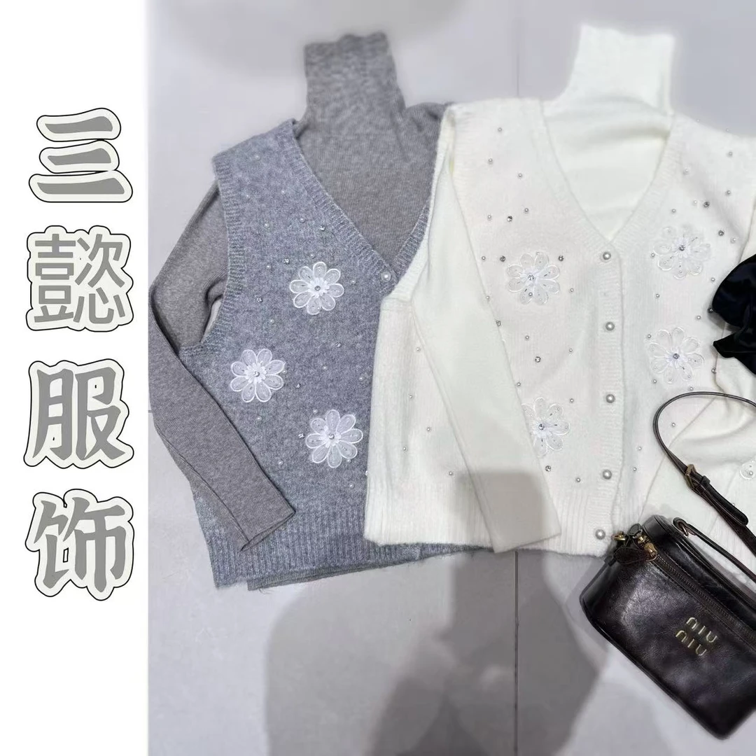 【三懿服饰】冬季新款设计感韩版小众单排扣设计感开衫马甲-3392