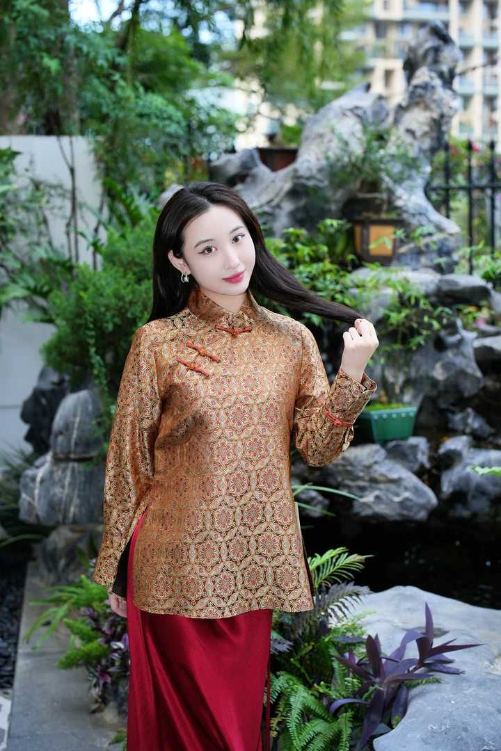 蓝大【霜璇】桑蚕丝新中式长袖上衣7017