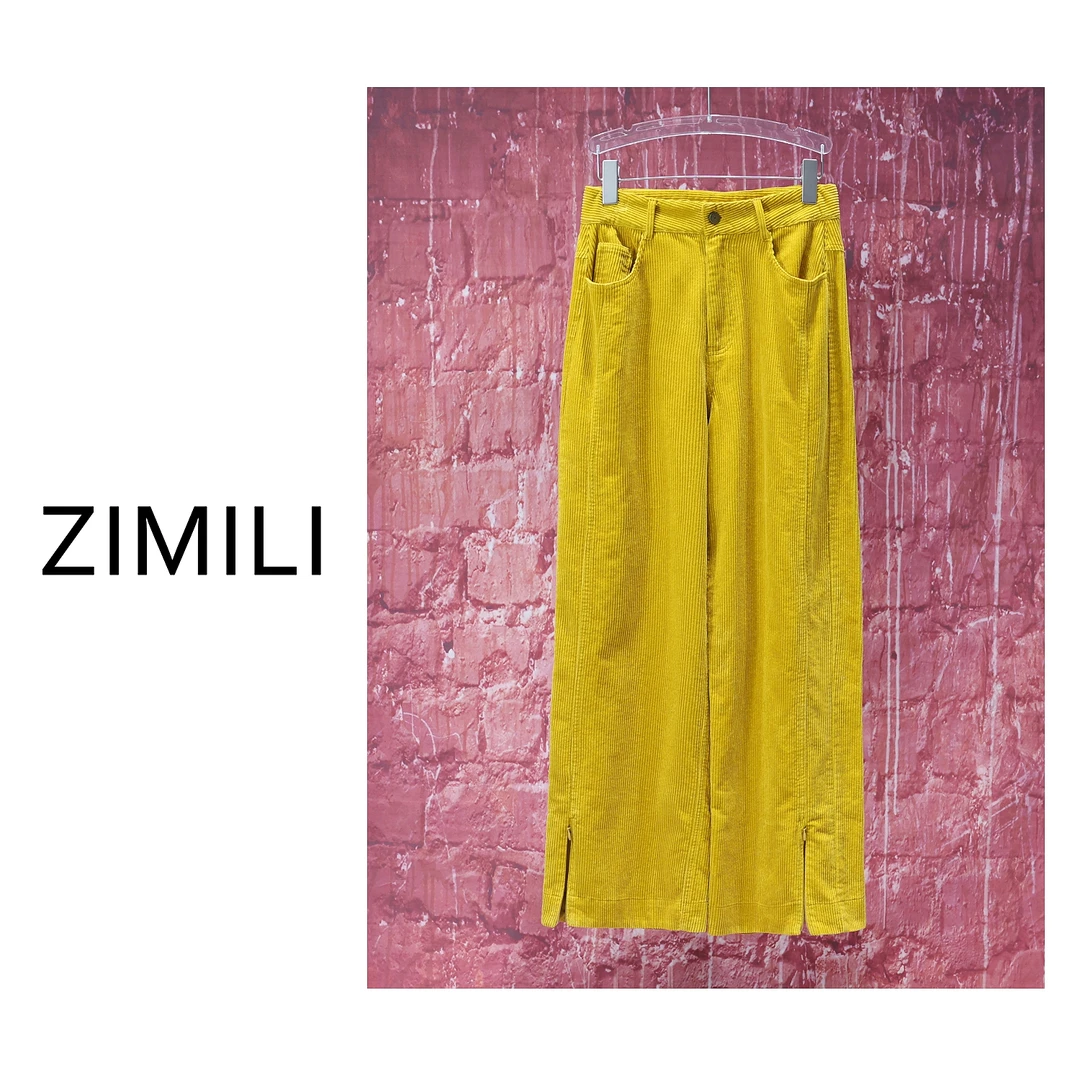 【亮哥欧货女装】2026早春新品《姜黄色》灯芯绒加厚阔腿休闲裤5892