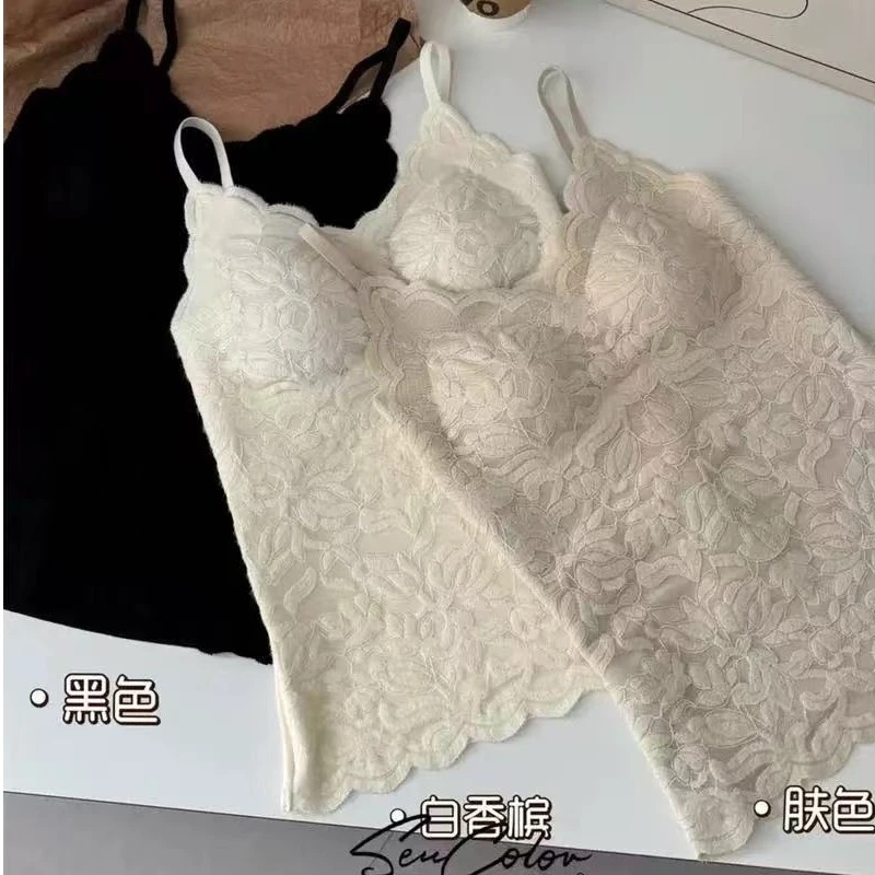 磨毛性感蕾丝吊带美背一体外穿修身打底上衣K24256