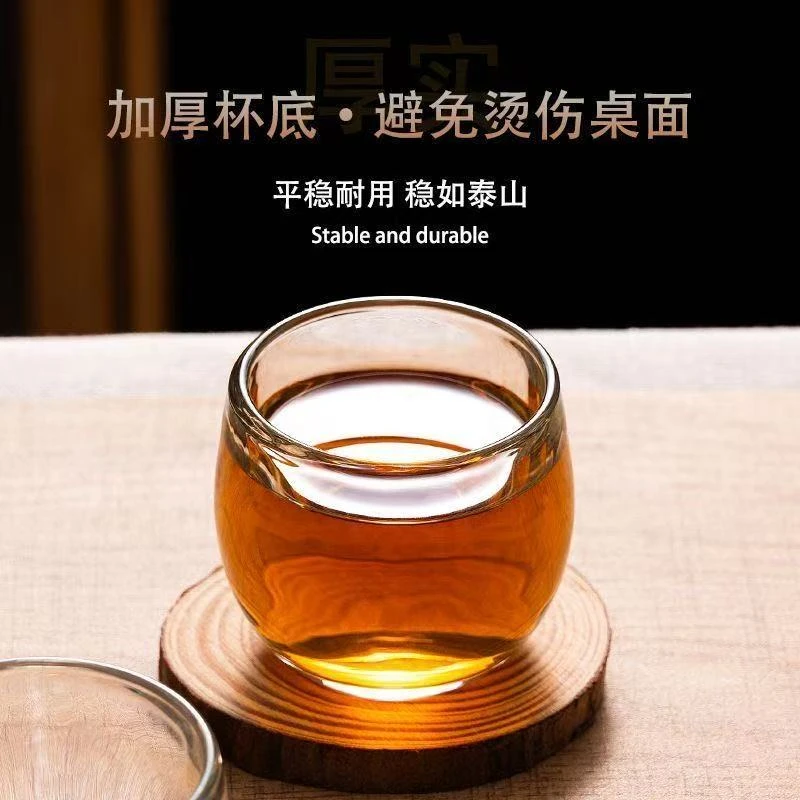 四只水晶罗汉杯简约风纯色日式便携玻璃杯扳指创意隔热家用